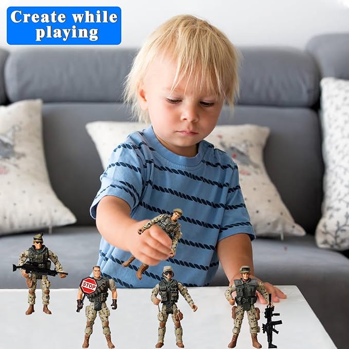 Military Soldier Action Figures, 6Pcs Military Soldier Toys for Boys 3 4 5 6 7+ Year Old, 4-Inch Toy Figure & Playsets with Weapon Accessories, Cake Topper