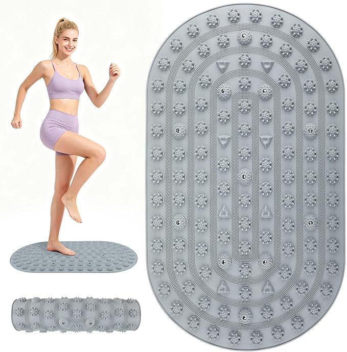 Silicone Foot Massage Mat, Raised Nubs for Reflexology and Acupressure Massage to Relax Feet and Promote Blood Circulation, Ideal for Home or Office Use (Gray)