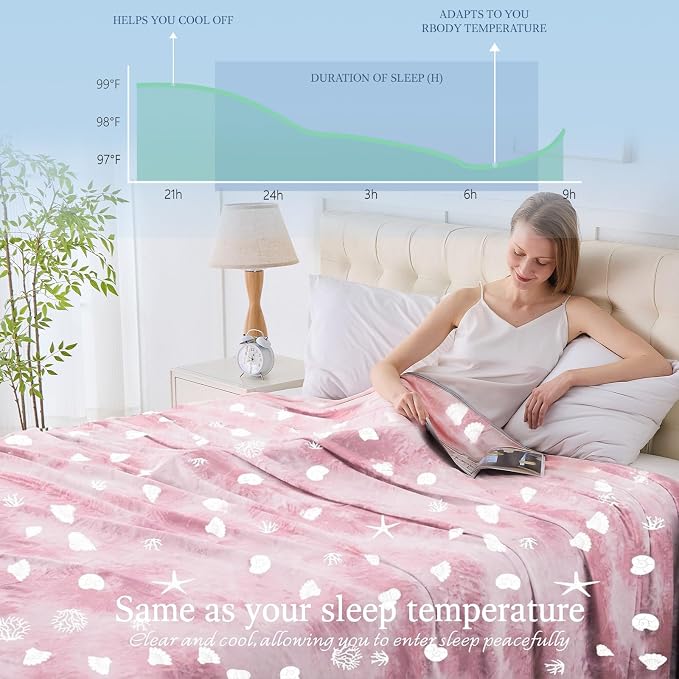 Cooling Blanket Twin Size (60"x80"), Double Sided Ice Cold Blanket for Hot Sleepers, Transfer Heat to Keep Cool, Soft Lightweight for Night Sweats, Bed & Couch, Ocean Design