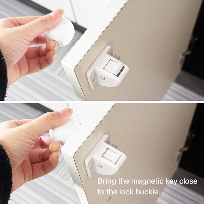 10 Pack Magnetic Cabinet Locks Baby Proofing - Child Safety Cabinet Latch Locks with Adhesive, No Drill or Tools Installation, for Cabinets Drawers Doors