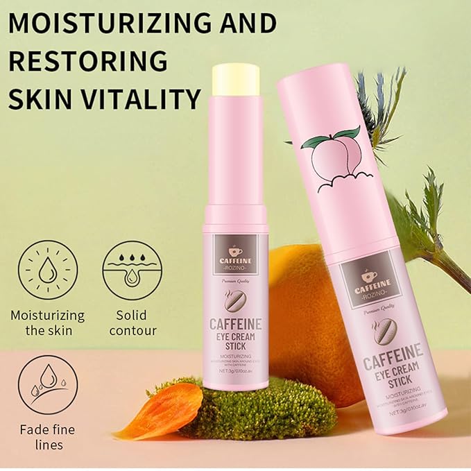2Pcs Caffeine Eye Balm Stick, Anti-Aging Eye Balm for Puffiness, Dark Circles, Wrinkles, Firm the Light Beige Around The Eyes,Moisturizer Stick with Retinol and Hyaluronic Acid