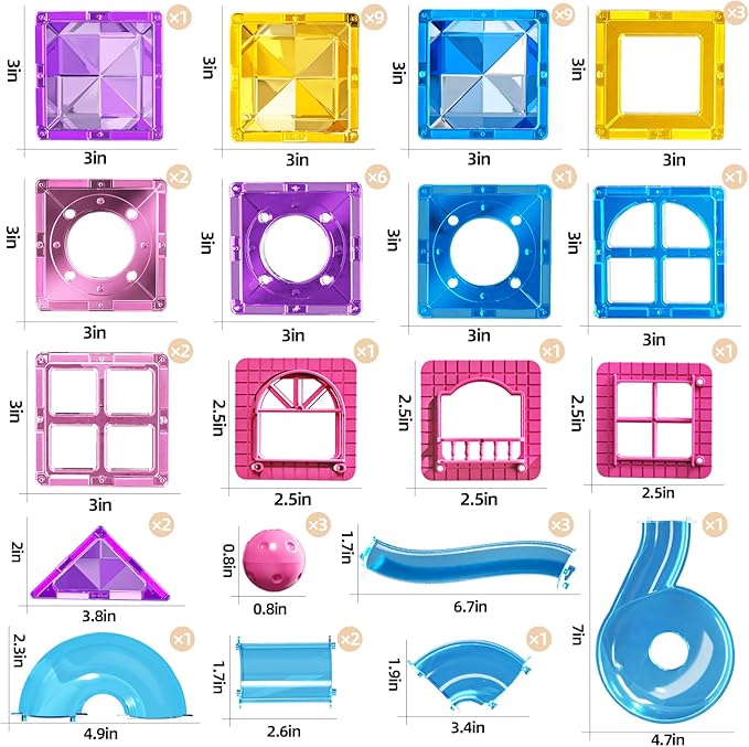 Magnetic Tiles Educational Toys, 50PCS Magnetic Blocks Building Set with Marbles Run for Kids Ages 4-8, Magnet Tiles STEM Learning & Sensory Toys for Girls Boys Perfect Preschool Toy for Toddlers 3-5