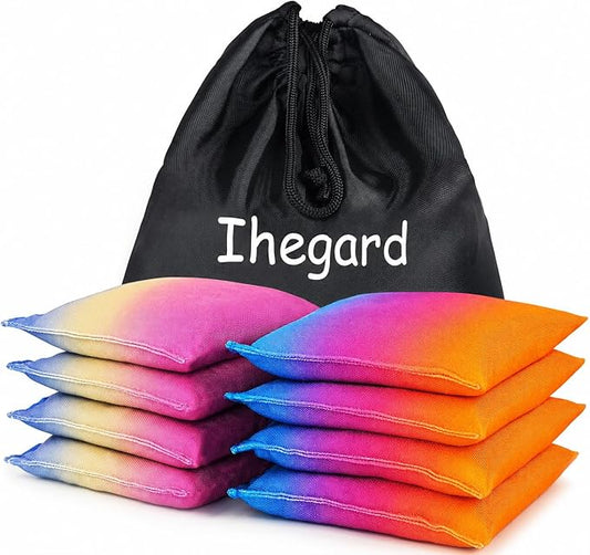 Cornhole Bags Set of 8, Weather Resistant Cornhole Bean Bags with Gradient Design, Durable Modified Size Corn Hole Bags for Outdoor Tossing Games, Includes Tote Bag