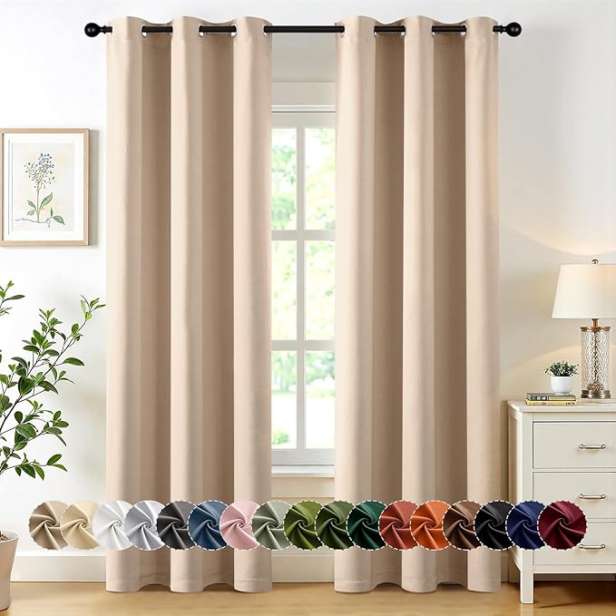 MIULEE Blackout Curtains for Bedroom 2 Panels 40 x 84 Inch Long Beige | Thermal Insulated, Living Room Darkening Grommet Drapes, Noise Reducing, Light Blocking Window Treatments