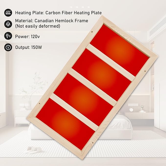 150 Watt Infrared Sauna Heater 120V, Sauna Accessories, Carbon Fiber Heating Plate for Wooden Indoor/Outdoor Sauna Room (25.19"x13.38"x1.18", 120V)