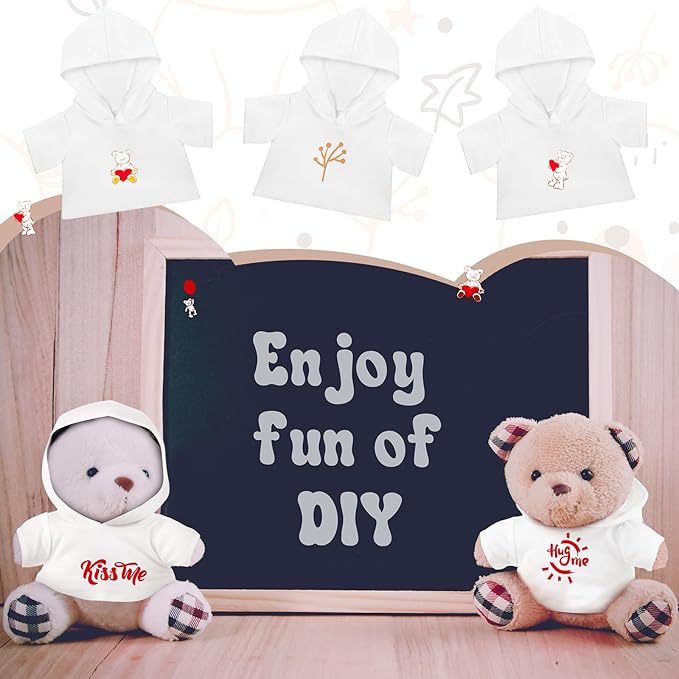 12 Pcs 8-12 Inch Stffed Bear Shirt Hoodies Bulk Blank Plush Animal Doll Clothes Tshirt for Sulimate DIY Stuffed Doll Outfit