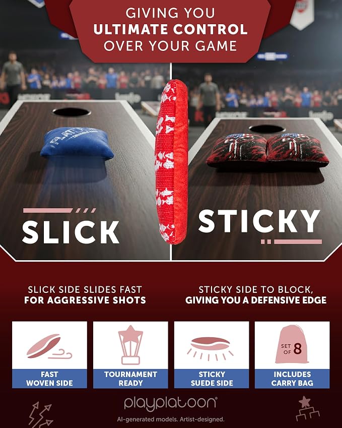 Play Platoon Pro Cornhole Bags Set of 8 - Professional Dual Sided Slick and Sticky Side Competition Corn Hole Bags - Tournament Series