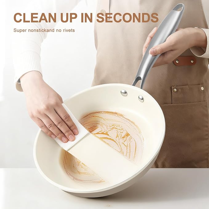 9.25" Ceramic Frying Pan with Lid, Nonstick Omelette Pan, Induction