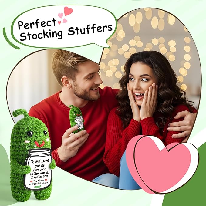 I Love You Gifts for Her Him, Birthday Christmas Gifts for Boyfriend Girlfriend, Wife, Husband, Couple, Romantic Gifts Anniversary Gifts for Women Men, Valentine's Day Gifts Handmade Crochet Pickle