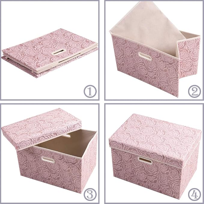 Collapsible Storage Boxes with Lids Fabric Decorative Storage Bins Cubes Organizer Containers Baskets with Cover Handles Divider for Bedroom Closet Living Room 14.9x9.8x9.8 Inch 1 Pack