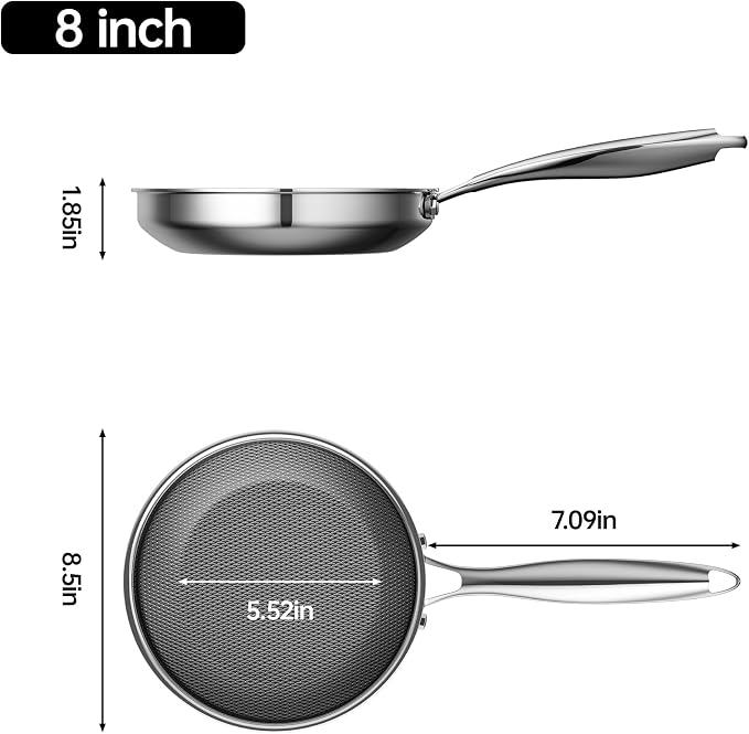 Hybrid Nonstick 8-Inch Frying Pan,Non Stick Frying Pan,PFAS PFOA PTFE Free,Stay-Cool Handle, Dishwasher-Friendly, Oven-Safe Up to 600°F, Induction Ready, Compatible with All Cooktops