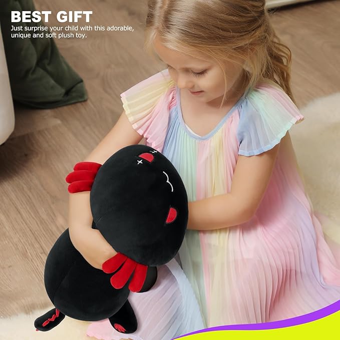 Onsoyours Cute Axolotl Plush, 19" Soft Large Stuffed Animal Salamander Big Plush Pillow, Kawaii Plushie Toy for Kids (Black Axolotl A, 19")
