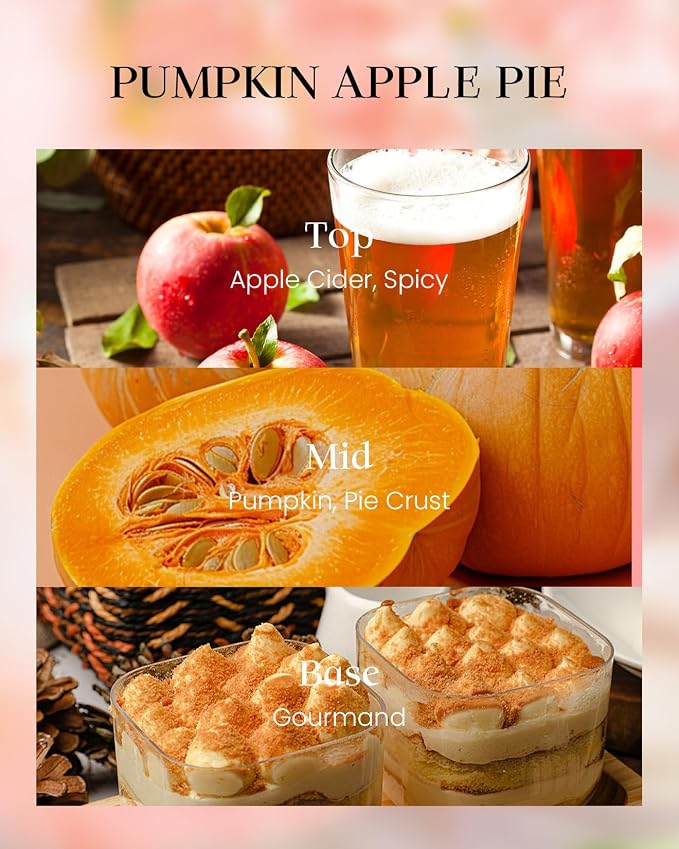 M&SENSE Pumpkin Apple Pie Candle, 8.1oz Gilded Glass Harvest Gift | 42H Slow Burn, Soy Wax, Gilded Glass Jar, Sensitive-Safe, Warmer Friendly, Reusable Candy Jar