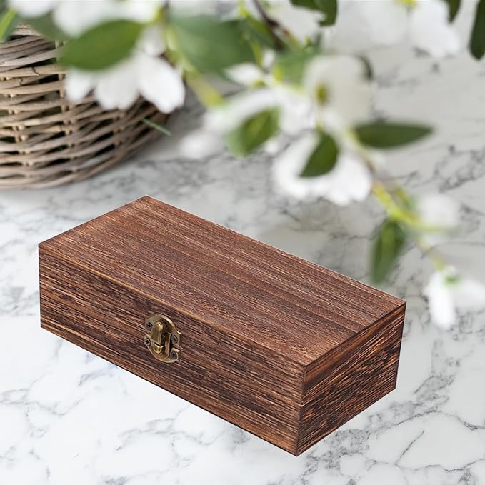 2PCS Wooden Box with Hinged Lid Small Wooden Box Vintage Wood Box Wooden Storage Box Keepsake Boxes with Lids Jewelry Box Wooden Gift Box Decorative Box 7.87 x 3.93 x 2.36 inch (Brown)