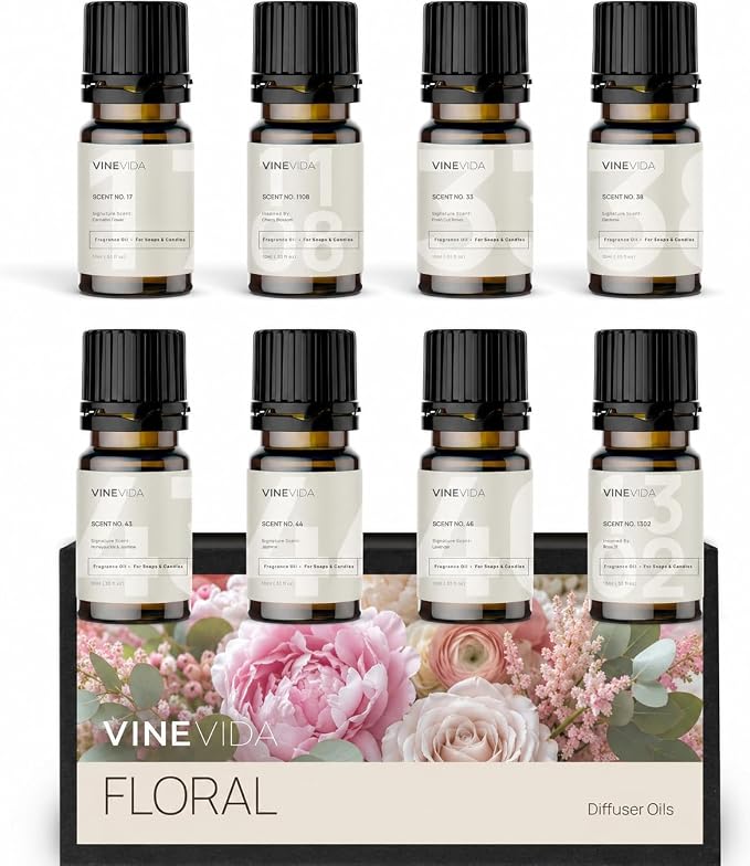 VINEVIDA Floral Diffuser Oil Collection [Set of 8] - Scented Oil | Aromatherapy Diffuser Oils | Made in USA