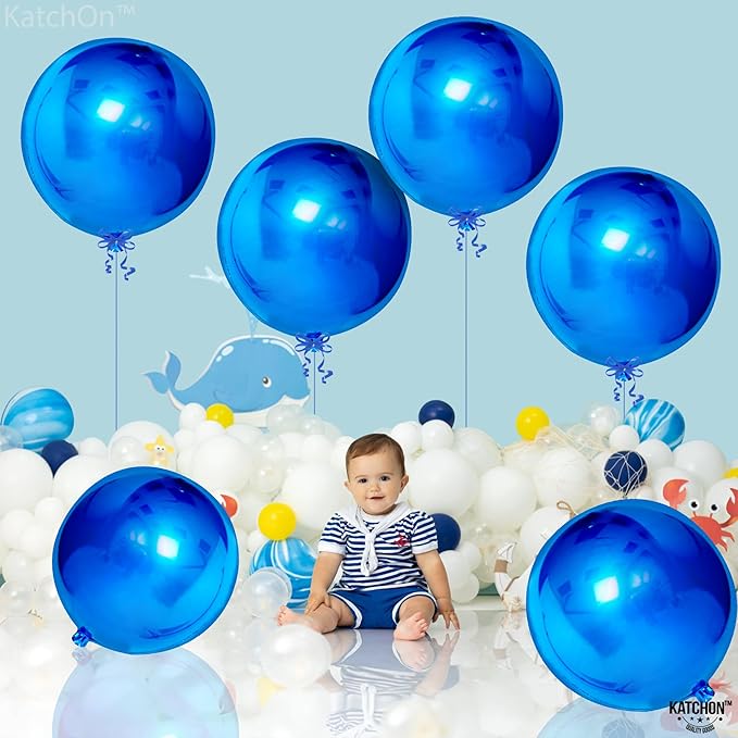 KatchOn, Large Blue Mylar Balloons - 22 Inch, Pack of 6 | Royal Blue Metallic Balloons for Ramadan Decorations | Eid Decorations, Birthday, Gender Reveal, Baby Shower, Under The Sea Party Decorations