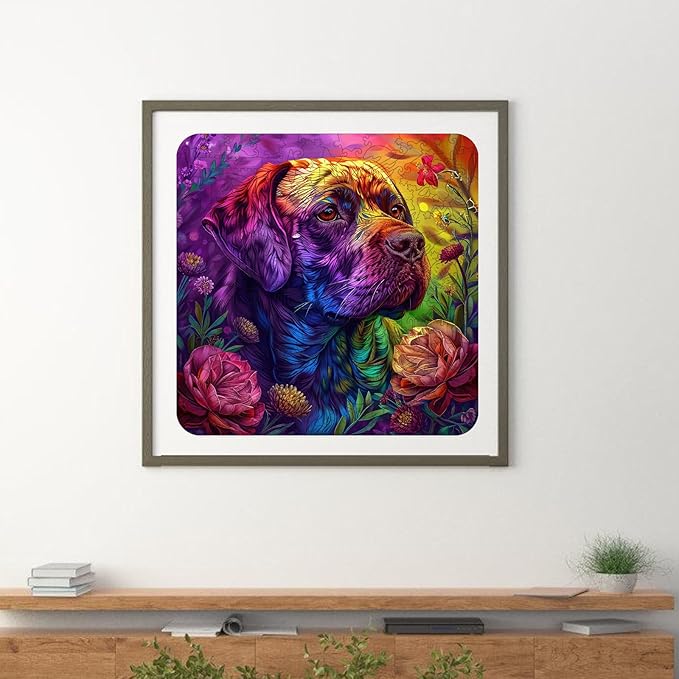 Qiuenisray Wooden Puzzles for Adults, Painted Labrador Jigsaw Puzzle 200 Pieces, FSC Certified Unique Shape Animal Wood Adult Puzzles, Best Gift for Family Game 11.2x11.2 in