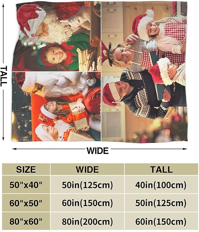 QETXVI Custom Blanket with Photos Text Customized Blanket Personalized Flannel Throw Blankets for Adult Kid Birthday Christmas Halloween Fathers Mothers Valentines Gift - 60"x 80"