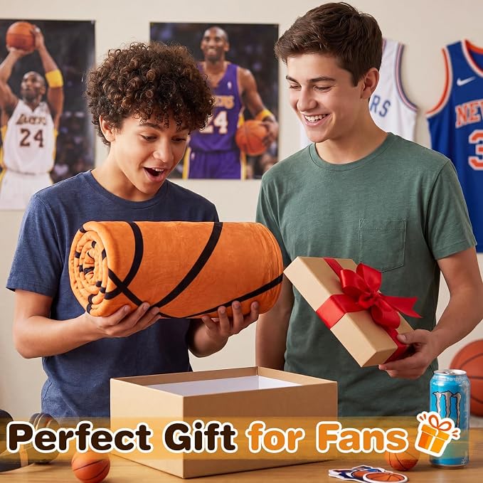 SeaRoomy Sports Balls Blanket, Novelty Funny Basketball Blanket, 60 in | Round Basketball Throw for Adults, Teens & Kids, White Elephant Gag Gifts for Sports Fans, Christmas & Birthday Presents
