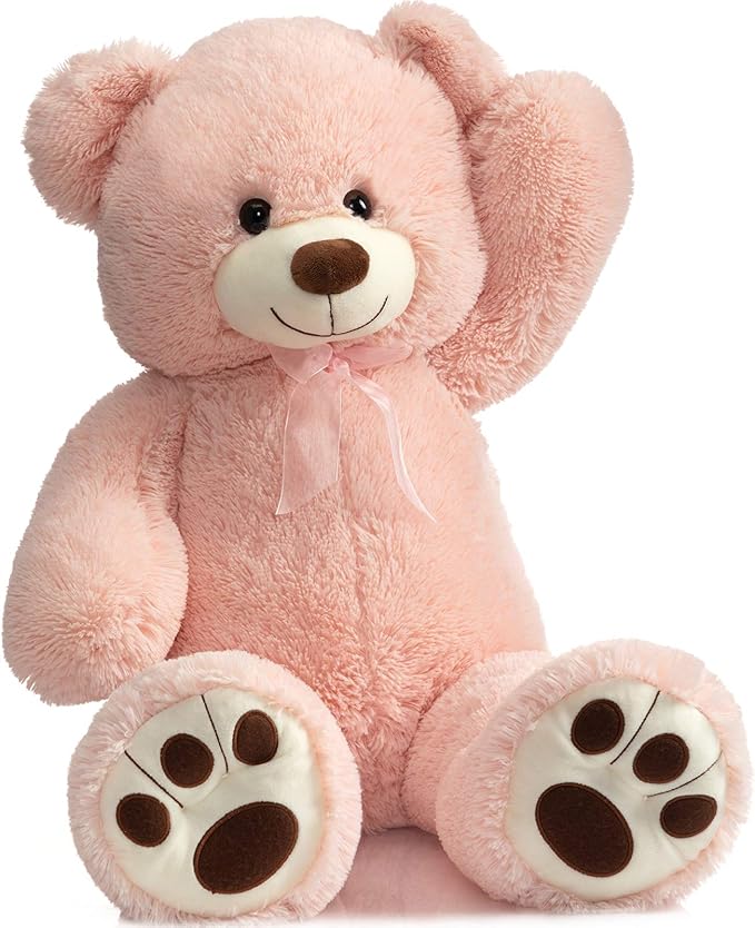 HollyHOME Teddy Bear Stuffed Animal Plush Giant Teddy Bears with Footprints Big Bear 36 inch Pink