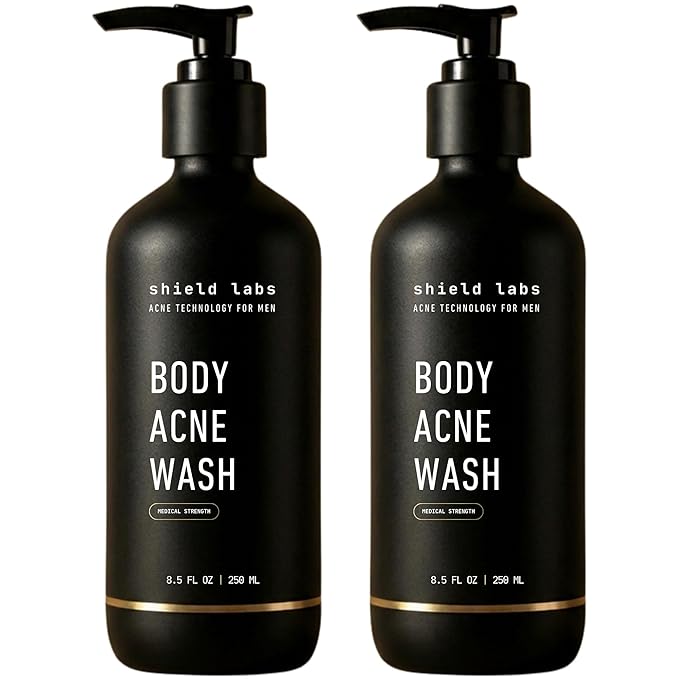Shield Body Acne Wash for Men and Boys – Unscented Back & Chest Cleanser, Clears Acne & Breakouts, 8.5 oz, Pack of 2