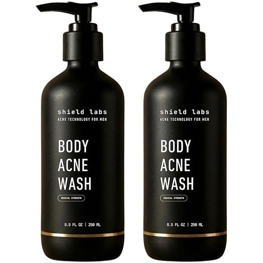 Shield Body Acne Wash for Men and Boys – Unscented Back & Chest Cleanser, Clears Acne & Breakouts, 8.5 oz, Pack of 2