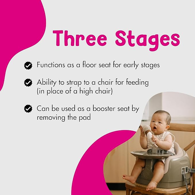 Bumbo 3-in-1 Multi-Seat for 6 to 36 Months, Travel Baby Feeding & Play Floor Seat, All-in-One Portable Booster with Tray & Toddler High Chair, Breige/White Sand