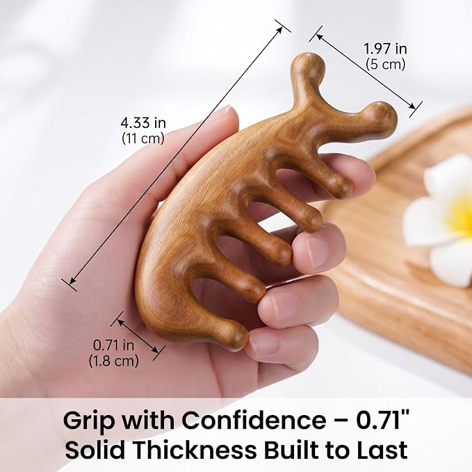 Melune Green Sandalwood Scalp Massager, Dolphin-Shaped Manual Head Massager with Rounded Wooden Teeth, Handheld Massage Tool for Scalp, Neck, Face and Daily Relaxation, Portable Self Care Gift