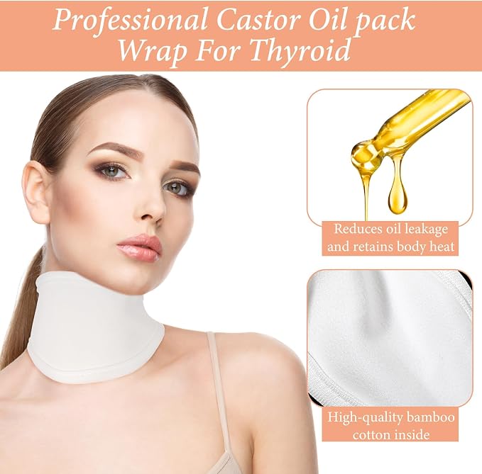 ElevateTech Castor Oil Pack for Thyroid Neck, 3 Pcs Reusable Organic Castor Oil Neck Wrap Compress Packs Comfort Flannel for Women Men Necks Care, Anti Oils Leak, Oils Not Included (White, Khaki,Black
