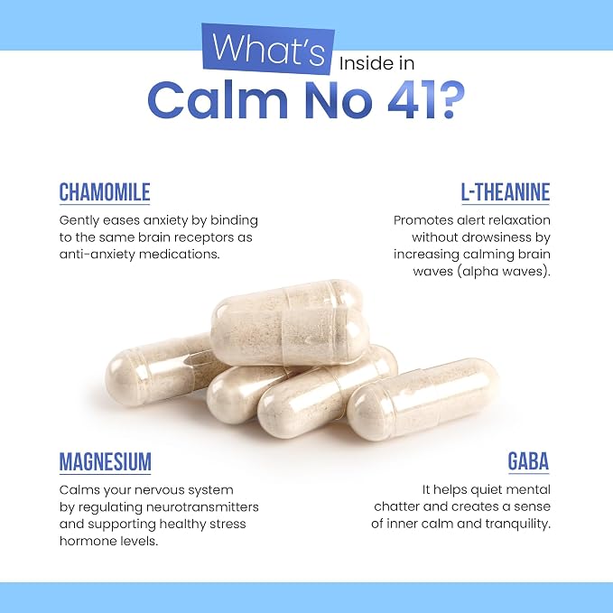 Mind Soak™ Calm No. 41 Magnesium Glycinate & L-Theanine Stress Relief Supplement with NAC and Apigenin | 90 Vegan Capsules | Non-GMO | Made in Canada