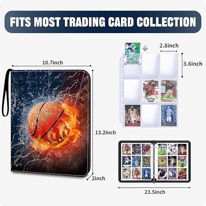 900 Pockets Basketball Card Binder Sleeves, Trading Card Binder Collectible Trading Card Albums for Basketball Baseball Football Trading Sports Game Cards, Book Folder Organizer Card Holder