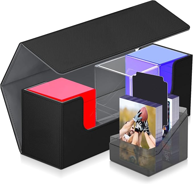 Homthy Card Deck Case for Trading Cards, Leather Magnetic Closure Commander Card Storage Box Holding 600+ Sleeved Cards Fit for YuGiOh, MTG and Sport Cards (1000 Card Deck Case)