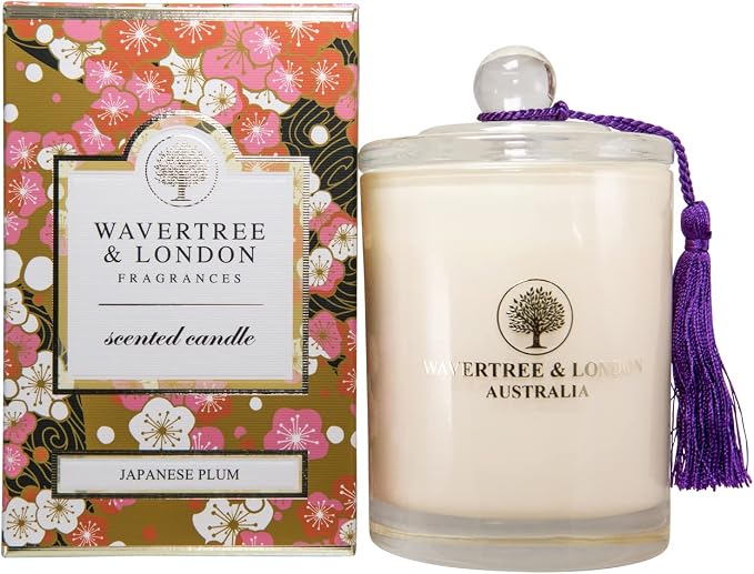 Wavertree & London Organic Japanese Plum Scent Soy Wax Candle | Non Toxic 100% Cotton Wick Triple Scented Pure Natural Soy Wax Candles, Hand Poured in Australia | 60 Hours Burning Time, 11.66 Oz