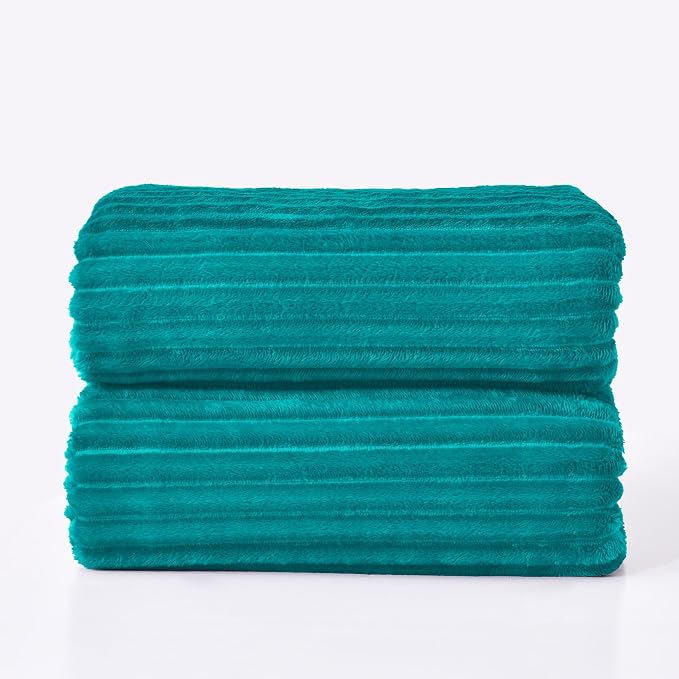 BEDELITE Ribbed Jacquard Ocean Blue Blankets Queen Size for Bed, 90x90 Inch | Soft Warm Decorative Fluffy Blanket, Cozy Fuzzy Lightweight Plush Fleece Throw Blankets for Bed, Room Decor, Gift for Women
