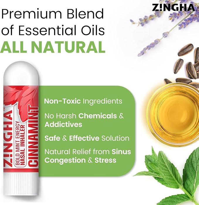 Z!NGHA Nasal Stick 4 Pack, Aromatherapy Nasal Inhaler for Sinus Relief & Nasal Congestion, Dual-Hole Essential Oil Inhaler for Focus, Breathing Support & Relaxation (4pk Fan Favorites)
