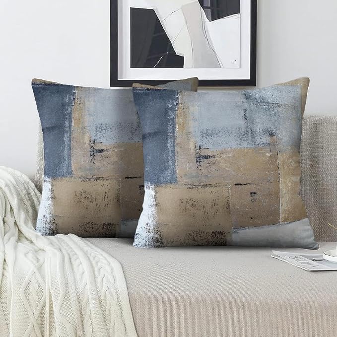 Throw Pillow Covers for Couch, 16x16 Inch, 2 Pack, Brown Grey | Decorative Throw Pillow Covers Cushion Covers for Couch Bedroom Sofa Living Room
