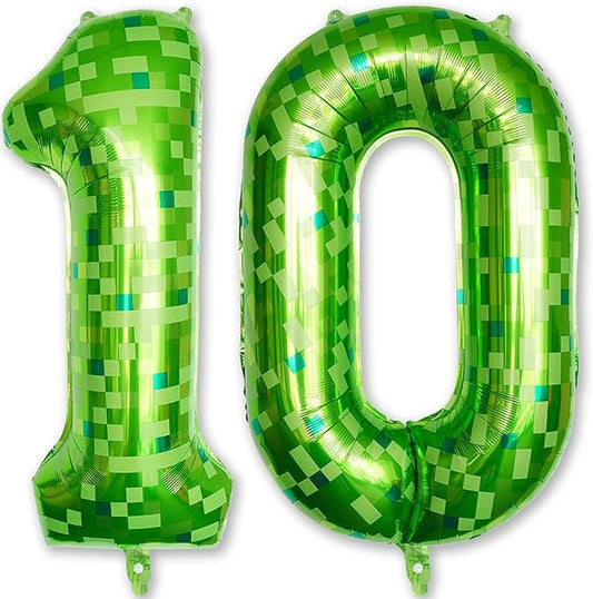 Number 10th Birthday Balloon Lime Green Pixel, 40 Inch Large Dark Kelly Green Number 10 Foil Balloons for Boys 10 Year Old Birthday Video Game Forest Golf Patrick's Day Party Decorations Supplies