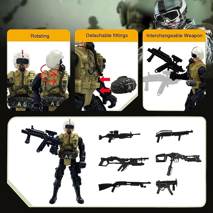 Army Men Toy Set for Boys 4-7,Army Men Action Figure Military Toy Playset US Army Men and SWAT Team with Weapons,Military Action Figures Easter Gift for Boys Age 4-7 6-8