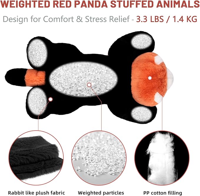Niuniu Daddy Red Panda Weighted Stuffed Animals for Anxiety, 3.3lb Weighted Plush Red Panda Toys for Adult Kid Girl, Giant Stuffed Plush Pillow as Gift for Valentine Include Bag Sticker Card
