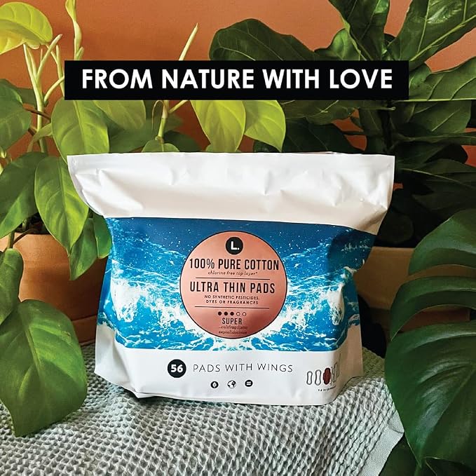 L. Ultra Thin Unscented Pads With Wings, Super Absorbency, 42 Ct, 100% Pure Cotton Chlorine Free Top Layer