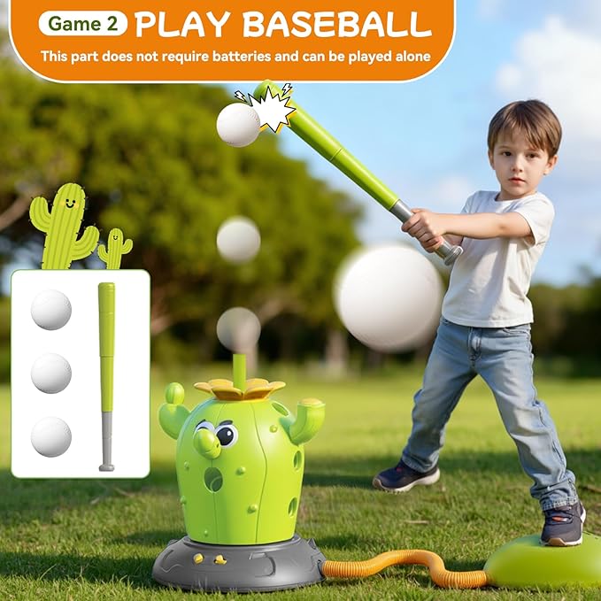 Cactus 4 in 1 Musical Jumping Toys, Toss Ring Game and Stomping Rocket Launcher for Kids Age 3-8, Baseball Sport Toy for Indoor & Outdoor Birthday Gifts for Toddler Boys & Girls (Cactus-C)