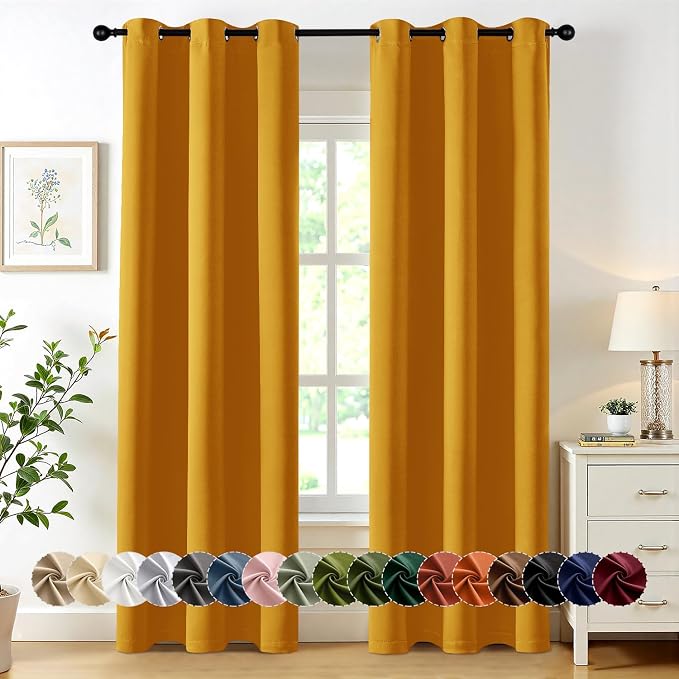 MIULEE Blackout Curtains for Bedroom 2 Panel 40x72 Inch Long Mustard Yellow | Thermal Insulated, Living Room Darkening Grommet Drapes, Noise Reducing, Light Blocking Window Treatments