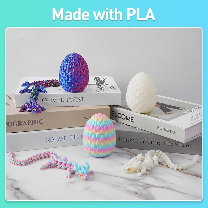 FYEFKJSA 3D Printed Dragon Eggs with Dragon Inside - 12Inch,Articulated Fidget 3D Printed Animals, Interesting Decorative Gift, Easter Basket Essentials Stuffers (Glow in The Dark)