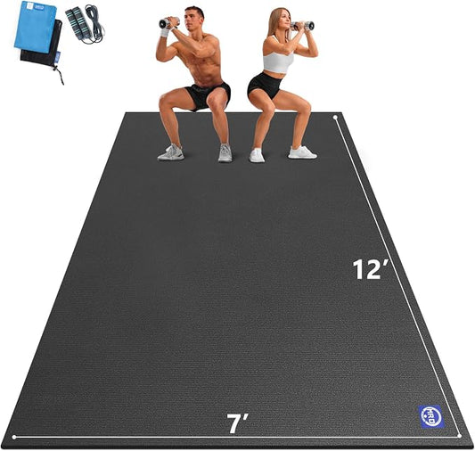 MRO Extra Large Exercise Mat 12'x7'/9'x7'/7'x7'/7'x5'(7mm), High-Density Workout Mats for Home Gym Flooring, Non-Slip, Extra Thick Durable Cardio Mat, Ideal for Plyo, MMA, Jump Rope - Shoe Friendly