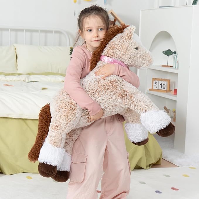 MaoGoLan Large Horse Stuffed Animal for Boy, Big Horse Plush Toy for Girl, Ridable Stuffy Pony for Kid, Stuffed Pony Plush Pillow for Baby Shower, Birthday Gifts or Party Favor, 33 inches, Brown