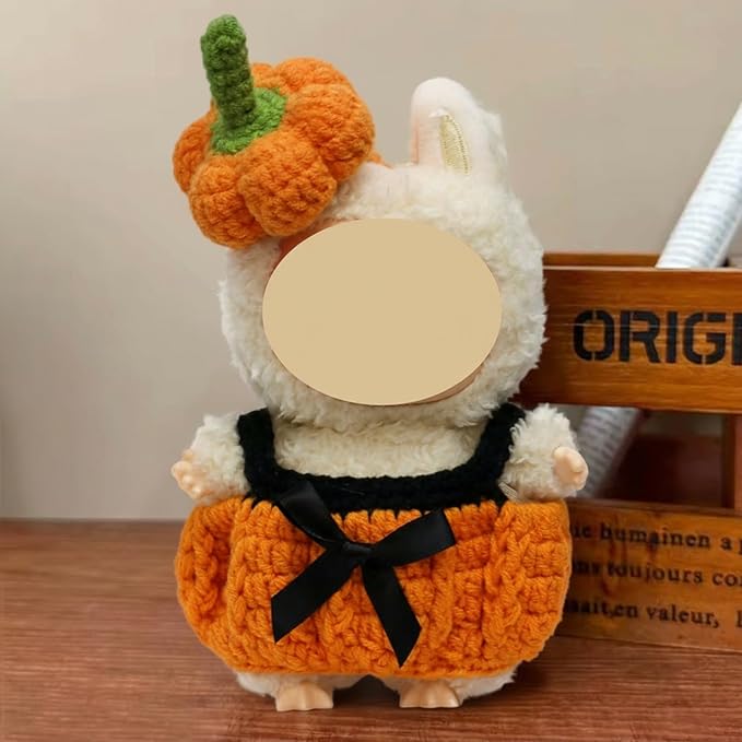 17cm Doll Clothes, Halloween Witch Hat and Pumpkin Costume Set Handcrafted Crochet Halloween Clothes for 6.7"(No Doll Included) (Style02)
