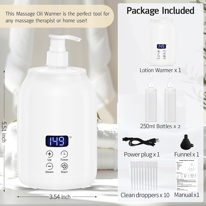 Meifuly Oil Warmer for Massage Therapy & Personal Use, Quick Lotion Warmer Heats Up, with Two Bottles, Adjustable and Constant Temperature