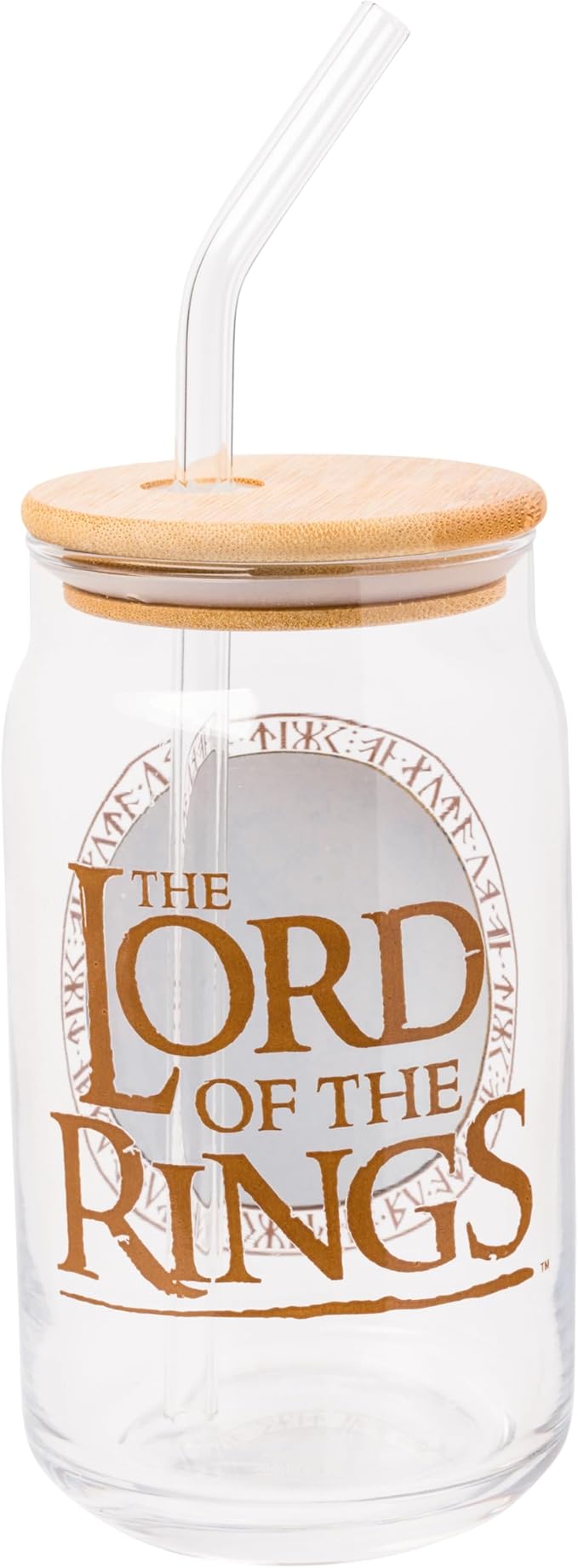 Silver Buffalo Lord of the Rings Hobbiton Glass Jar Tumbler with Bamboo Lid and Glass Straw, 16 Ounces