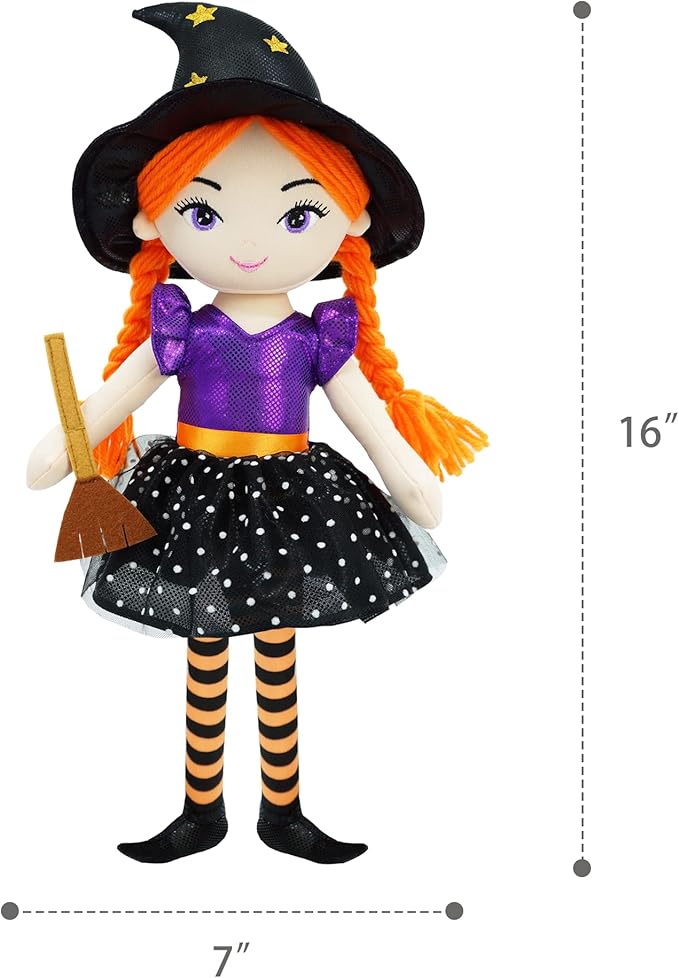June Garden 16" Enchanted Garden Witch Doll Lydia Plush Stuffed Soft Girl Doll - Purple Outfit