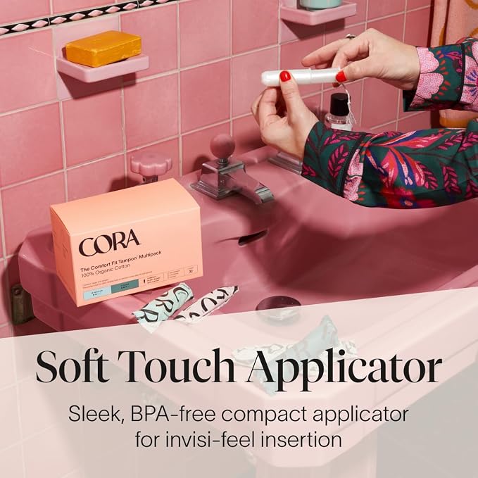 Cora Organic Applicator Tampons | Regular & Light Absorbency | 100% Organic Cotton, Unscented, BPA-Free Compact Applicator | Leak Protection | Packaging May Vary | 72 Total